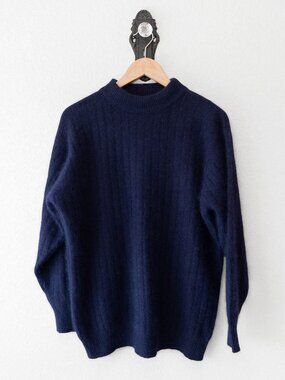 Rafaella Angora Lambswool Sweater M Navy Soft Knit Ribbed Cozy Winter Pullover